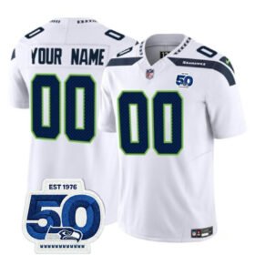 White Seattle Seahawks Active Player Custom 2025 F.U.S.E. 50th Anniversary Patch Vapor Untouchable Limited Stitched Football Jersey - SSR27