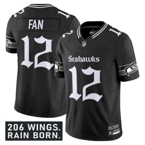 Black Seattle Seahawks #12 Fan 2025 F.U.S.E. 'Gothic Rain City Shadows Edition' Vapor Limited Stitched Football Jersey - SSR26