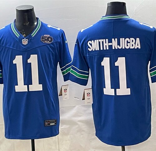 Royal Seattle Seahawks #11 Jaxon Smith-Njigba 2025 F.U.S.E. 50th Season Patch Throwback Vapor Limited Stitched Football Jersey - SSR32