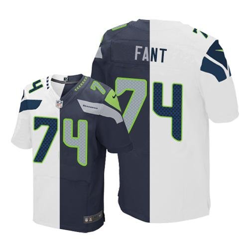 Nike Seahawks #74 George Fant White/Steel Blue Stitched NFL Elite Split Jersey