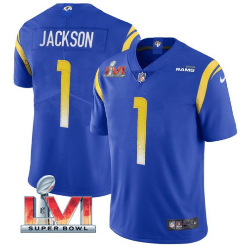 Royal Los Angeles Rams #1 DeSean Jackson 2022 Super Bowl LVI Vapor Limited Stitched Jersey - LAR209