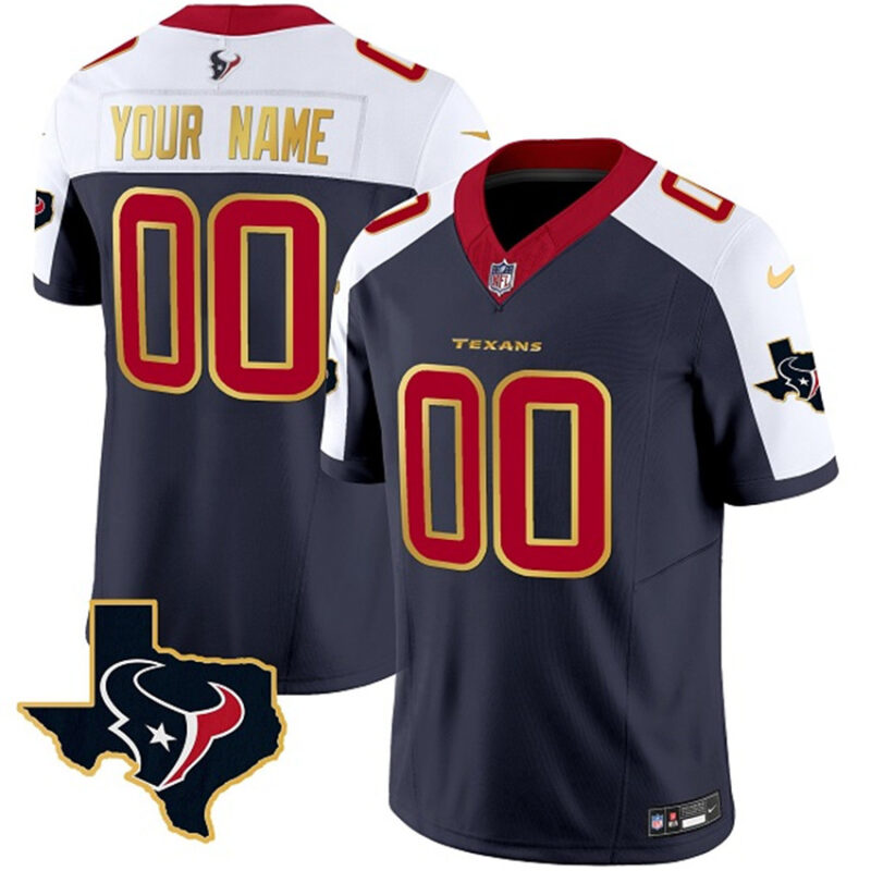 Navy/White Houston Texans Active Player Custom 2023 F.U.S.E. With Team Logo Patch Limited Stitched Football Jersey - HTJ202