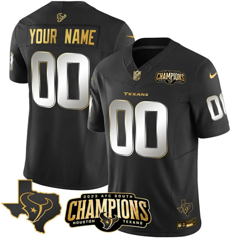 Black Houston Texans Active Player Custom Golden 2023 F.U.S.E. AFC South Champions Patch And Team Logo Patch Limited Stitched Football Jersey - HTJ159