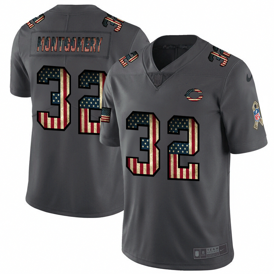 Nike Bears #32 David Montgomery 2018 Salute To Service Retro USA Flag Limited NFL Jersey - CBJ313