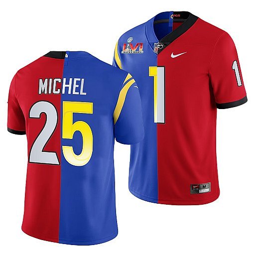 Red/Royal Los Angeles Rams X Georgia Bulldogs #25 Sony Michel Split Super Bowl LVI Stitched Jersey - LAR82