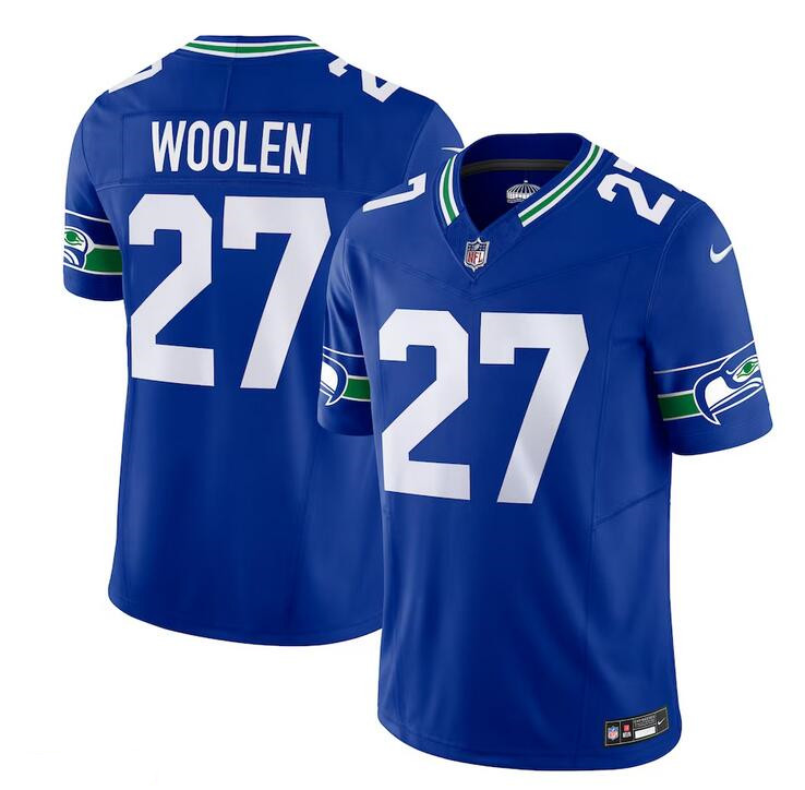 Royal Seattle Seahawks #27 Tariq Woolen Throwback Vapor F.U.S.E. Limited Stitched Football Jersey