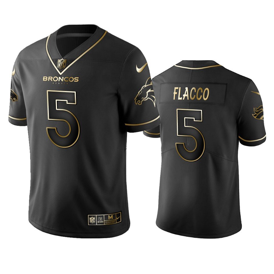 Broncos #5 Joe Flacco Stitched NFL Vapor Untouchable Limited Black Golden Jersey