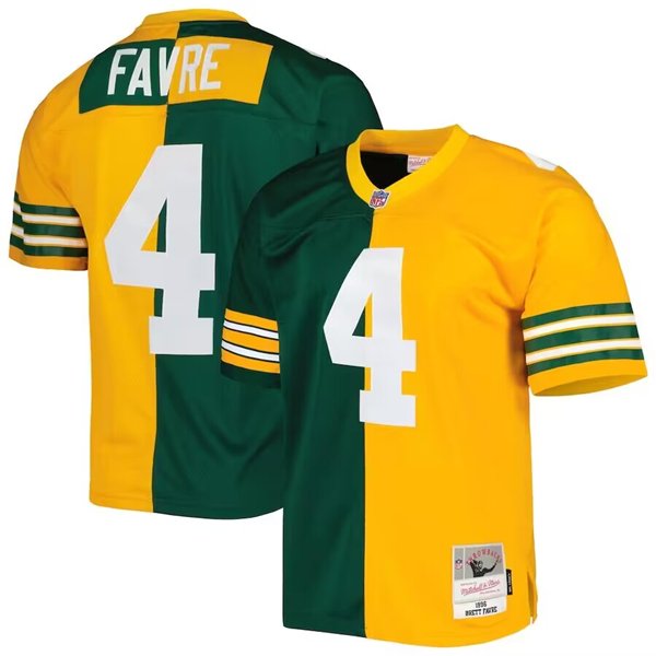 Green Bay Packers #4 Brett Favre Green/Gold Mitchell & Ness 1996 Split Stitched Jersey - GBJ139