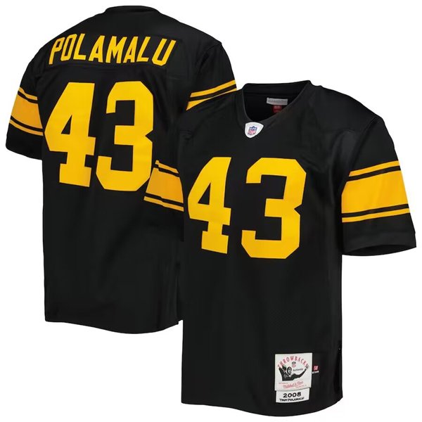 Black Pittsburgh Steelers #43 Troy Polamalu 2008 Mitchell & Ness Stitched Jersey - PSJ488