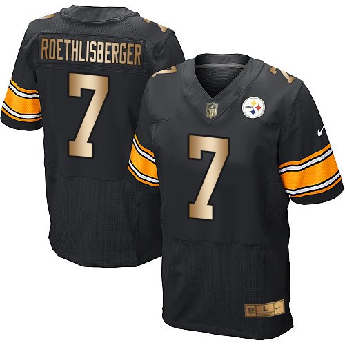 Nike Steelers #7 Ben Roethlisberger Black Team Color Stitched NFL Elite Gold Jersey - PSJ584
