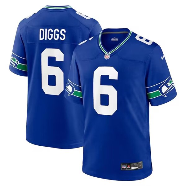 Royal Seattle Seahawks #6 Quandre Diggs Throwback Player Stitched Game Jersey