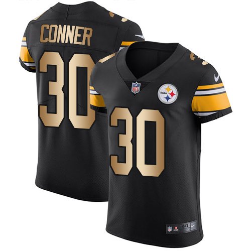 Nike Steelers #30 James Conner Black Team Color Stitched NFL Elite Gold Jersey - PSJ352