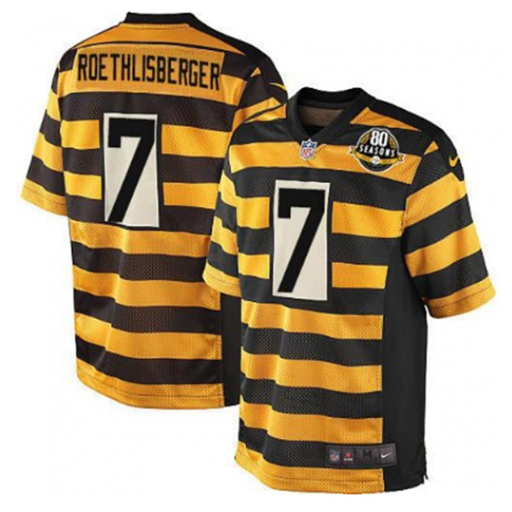 Yellow/Black Pittsburgh Steelers #7 Ben Roethlisberger Alternate 80TH Anniversary Throwback Stitched Jersey - PSJ493