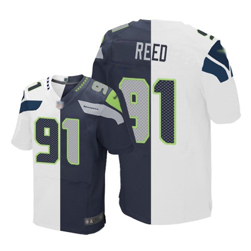 Nike Seahawks #91 Jarran Reed White/Steel Blue Stitched NFL Elite Split Jersey