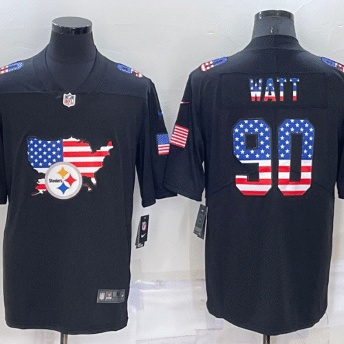 Black Pittsburgh Steelers #90 T.J. Watt USA Flag Limited Stitched Jersey - PSJ367