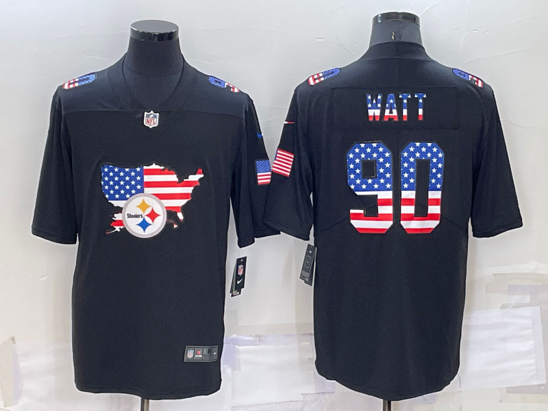 Black Pittsburgh Steelers #90 T.J. Watt USA Flag Limited Stitched Jersey - PSJ367