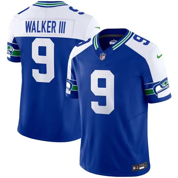 Royal Seattle Seahawks #9 Kenneth Walker III 2023 F.U.S.E. Throwback Vapor Limited Stitched Football Jersey