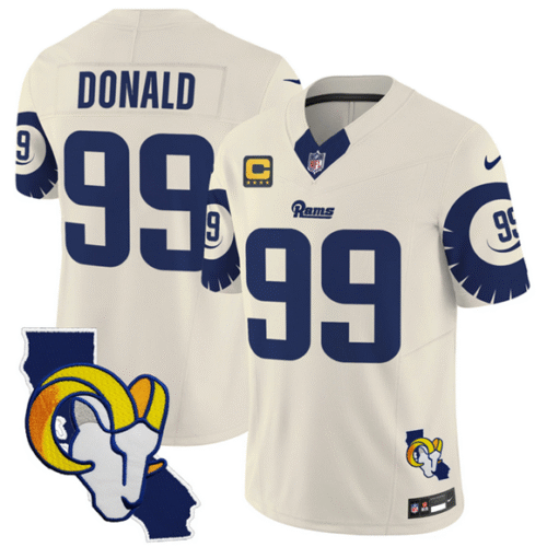 Bone Los Angeles Rams #99 Aaron Donald 2025 4-Star C Patch F.U.S.E. V2 Limited Stitched Football Jersey - LAR467
