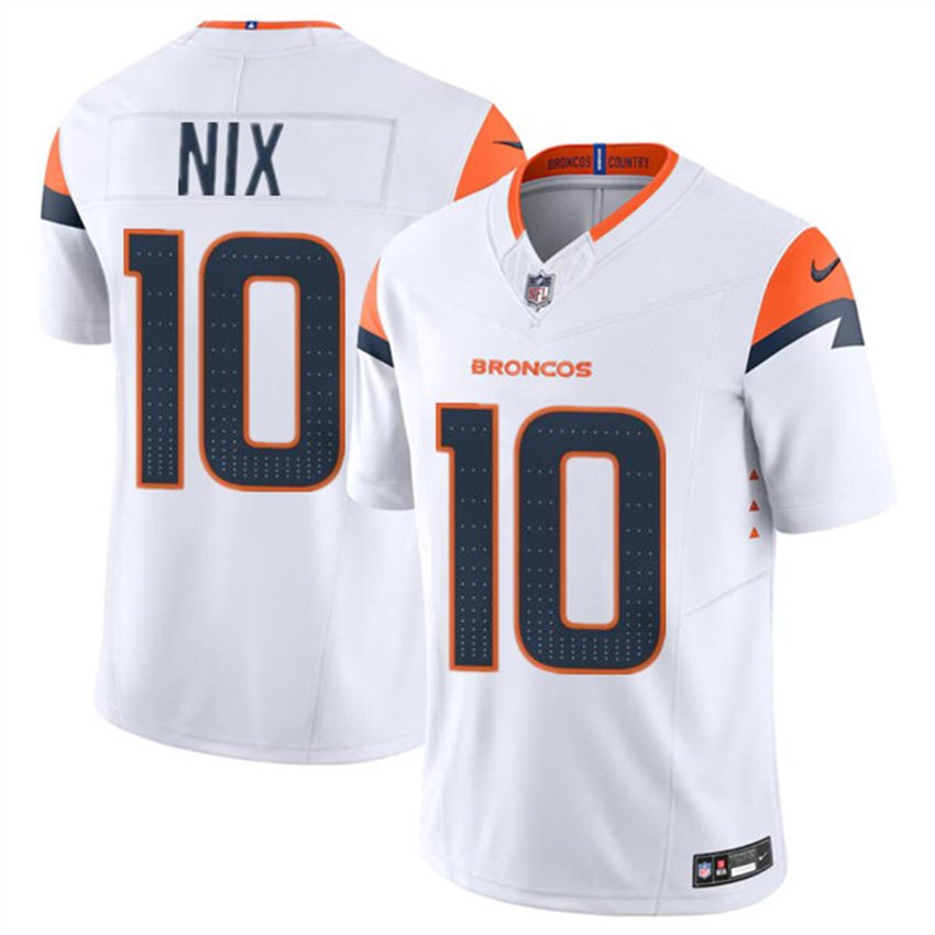 White Denver Broncos #10 Bo Nix 2024 Draft F.U.S.E. Vapor Limited Stitched Football Jersey