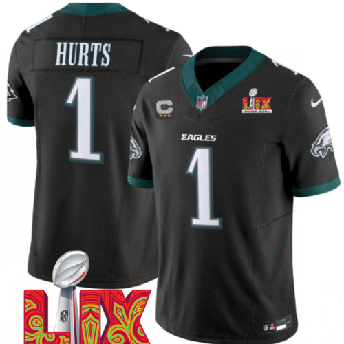 Black Philadelphia Eagles #1 Jalen Hurts 2025 Super Bowl LIX Patch F.U.S.E. Vapor Limited Stitched Football Jersey - PEL215