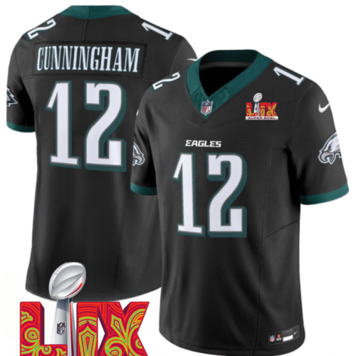 Black Philadelphia Eagles #12 Randall Cunningham 2025 Super Bowl LIX Patch F.U.S.E. Vapor Limited Stitched Football Jersey - PEL93