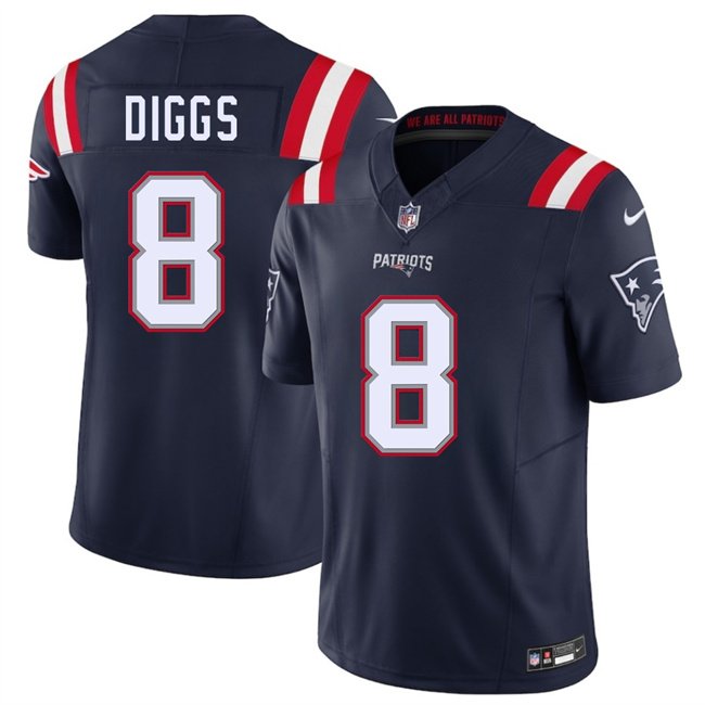 Navy New England Patriots #8 Stefon Diggs 2025 F.U.S.E. Vapor Limited Stitched Football Jersey - NEP36
