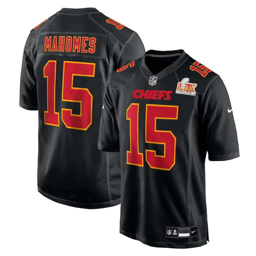 Black Kansas City Chiefs #15 Patrick Mahomes 2025 Super Bowl LIX Patch Limited Stitched Game Jersey - KCJ43