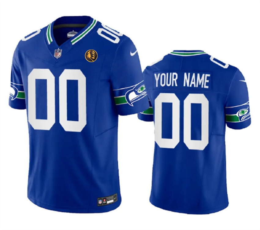 Royal Seattle Seahawks Active Player Custom 2023 F.U.S.E. Throwback With John Madden Patch Vapor Limited Stitched Football Jersey