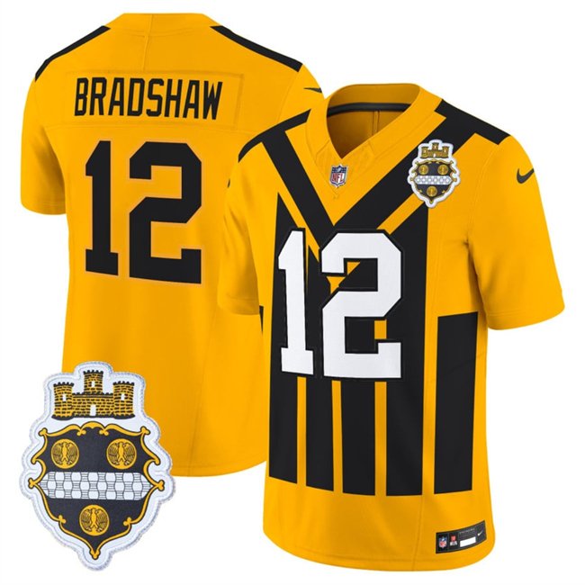 Gold Pittsburgh Steelers #12 Terry Bradshaw 1933 F.U.S.E. Throwback Alternate Football Stitched Football Jersey - PSJ720