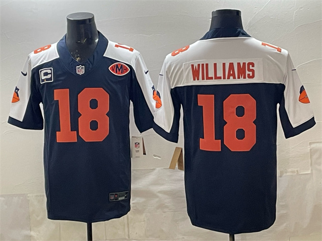 Navy/White Chicago Bears #18 Caleb Williams F.U.S.E. With 1-star C Patch And VMH Patch Throwback Stitched Football Jersey - CBJ353