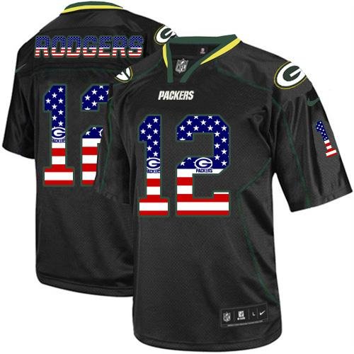 Nike Packers #12 Aaron Rodgers Black Stitched NFL Elite USA Flag Fashion Jersey - GBJ209