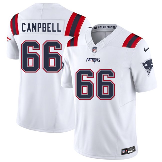 White New England Patriots #66 Will Campbell 2025 F.U.S.E. Vapor Limited Stitched Football Jersey - NEP75