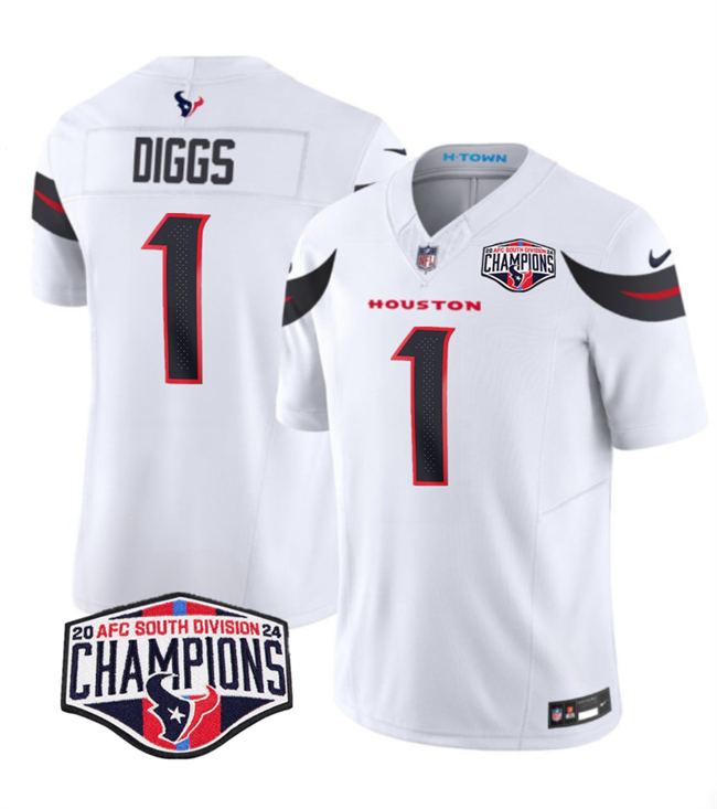 White Houston Texans #1 Stefon Diggs F.U.S.E. 2024 AFC South Division Champions Vapor Limited Stitched Football Jersey - HTJ55
