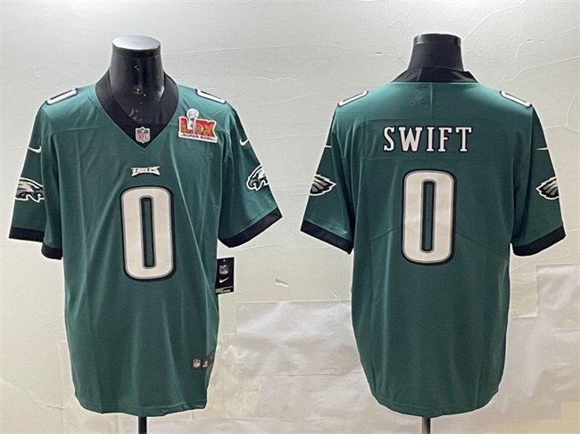Green Philadelphia Eagles #0 D'Andre Swift 2025 Super Bowl LIX Patch Vapor Untouchable Limited Stitched Football Jersey - PEL23