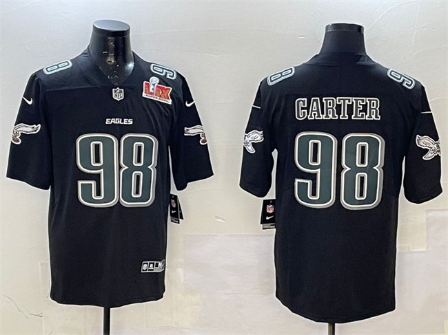 Black Philadelphia Eagles #98 Jalen Carter 2025 Super Bowl LIX Patch Fashion New Vapor Untouchable Limited Stitched Football Jersey - PEL28