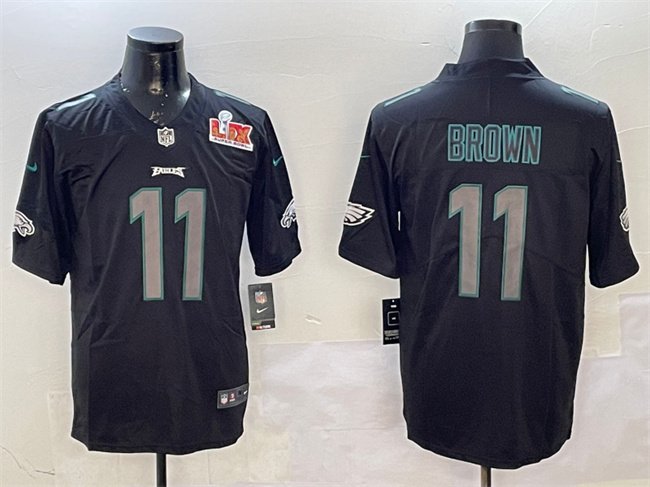 Black Philadelphia Eagles #11 A.J. Brown 2025 Super Bowl LIX Patch Impact Vapor Untouchable Limited Stitched Football Jersey - PEL65