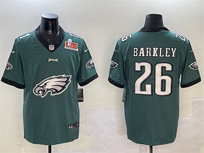 Green Philadelphia Eagles #26 Saquon Barkley 2025 Super Bowl LIX Patch Team Big Logo Vapor Untouchable Limited Stitched Football Jersey - PEL75