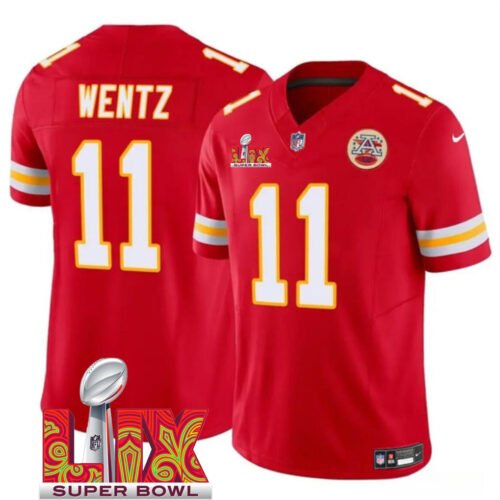 Red Kansas City Chiefs #11 Carson Wentz 2025 Super Bowl LIX Patch F.U.S.E. Vapor Limited Stitched Football Jersey - KCJ13