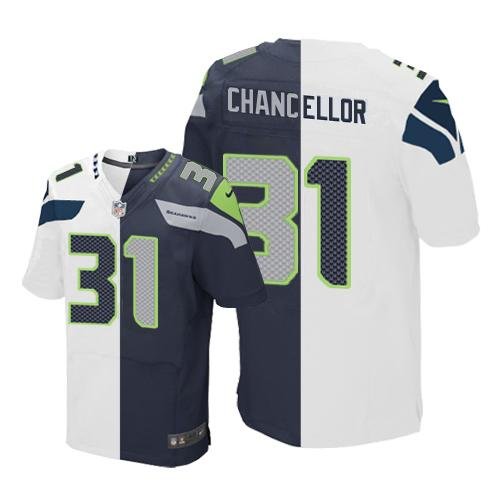 Nike Seahawks #31 Kam Chancellor White/Steel Blue Stitched NFL Elite Split Jersey