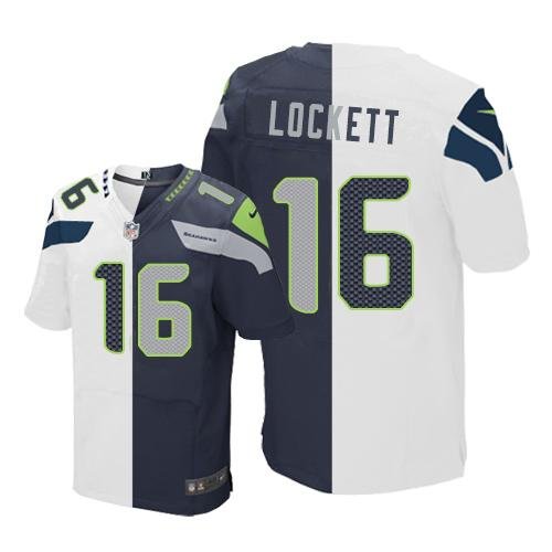 Nike Seahawks #16 Tyler Lockett White/Steel Blue Stitched NFL Elite Split Jersey
