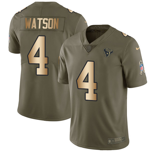 Nike Texans #4 Deshaun Watson Olive/Gold Stitched NFL Limited 2017 Salute To Service Jersey - HTJ317