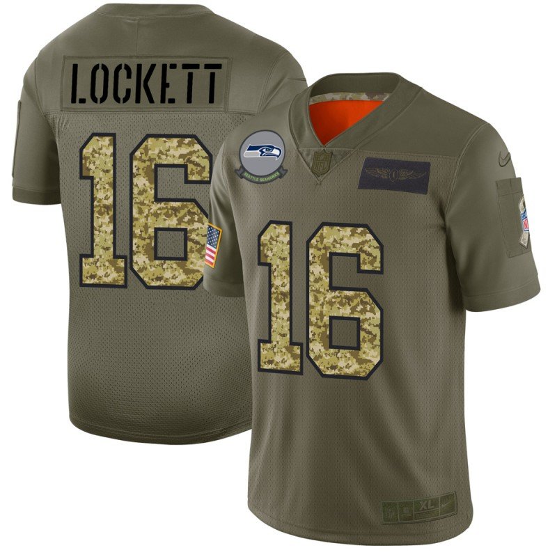 Seattle Seahawks #16 Tyler Lockett Nike 2019 Olive Camo Salute To Service Limited NFL Jersey
