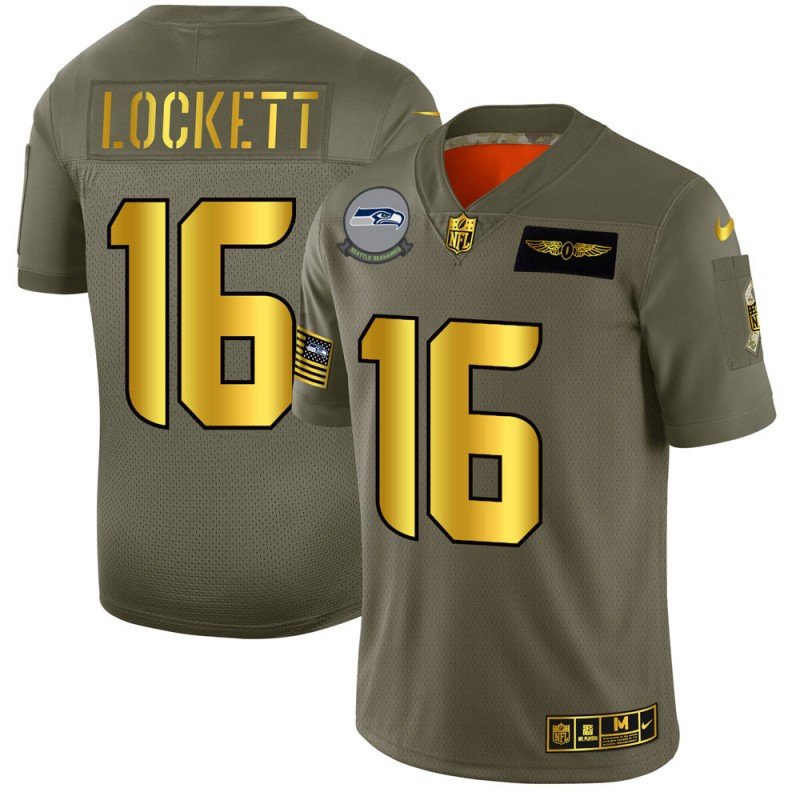 Seattle Seahawks #16 Tyler Lockett NFL Nike Olive Gold 2019 Salute to Service Limited Jersey