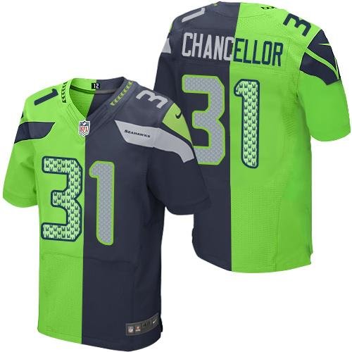 Nike Seahawks #31 Kam Chancellor Steel Blue/Green Stitched NFL Elite Split Jersey