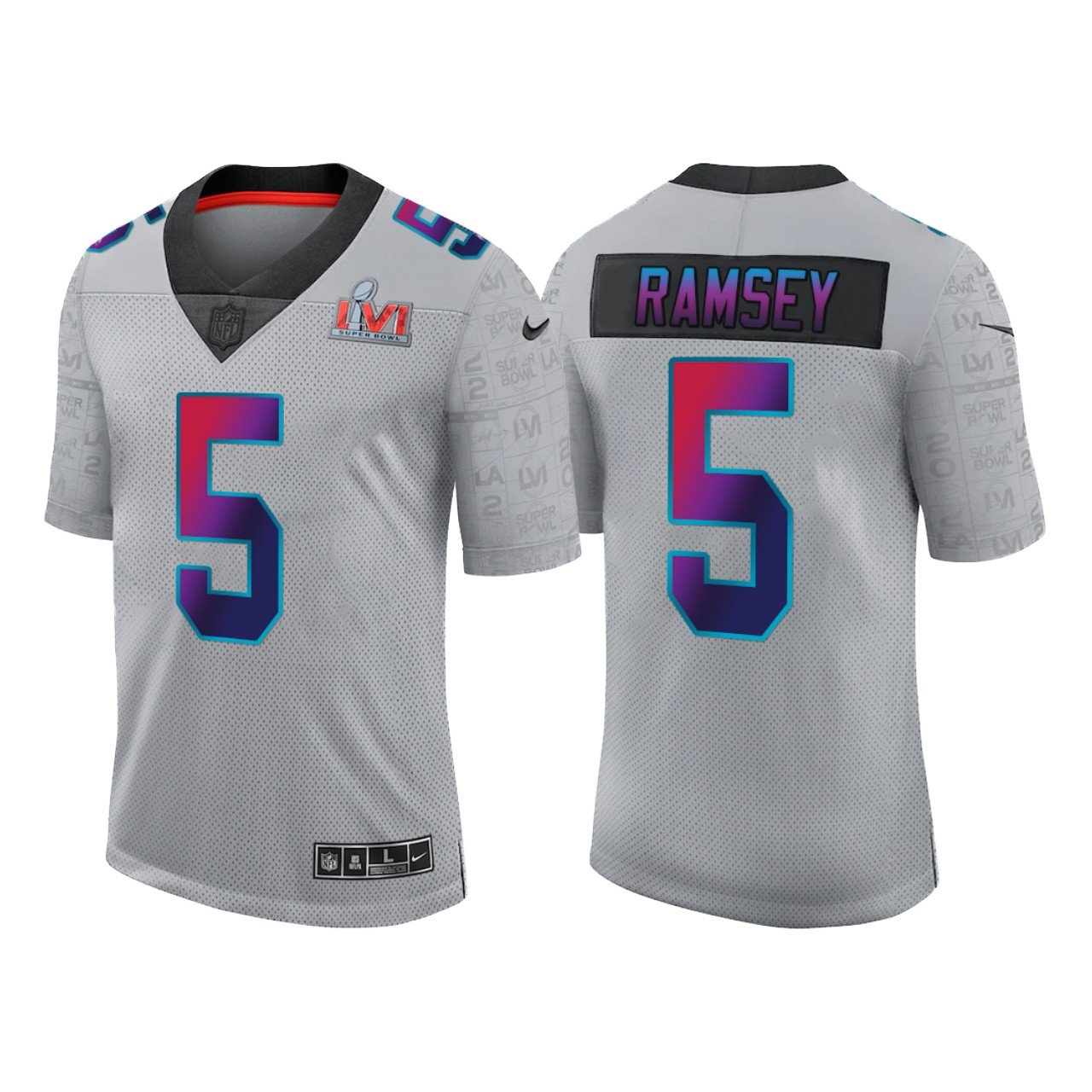 Grey Los Angeles Rams #5 Jalen Ramsey 2022 Super Bowl LVI Limited Stitched Jersey - LAR12
