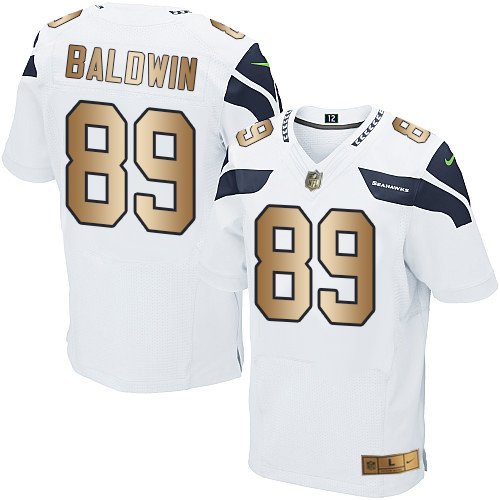 Nike Seahawks #89 Doug Baldwin White Stitched NFL Elite Gold Jersey