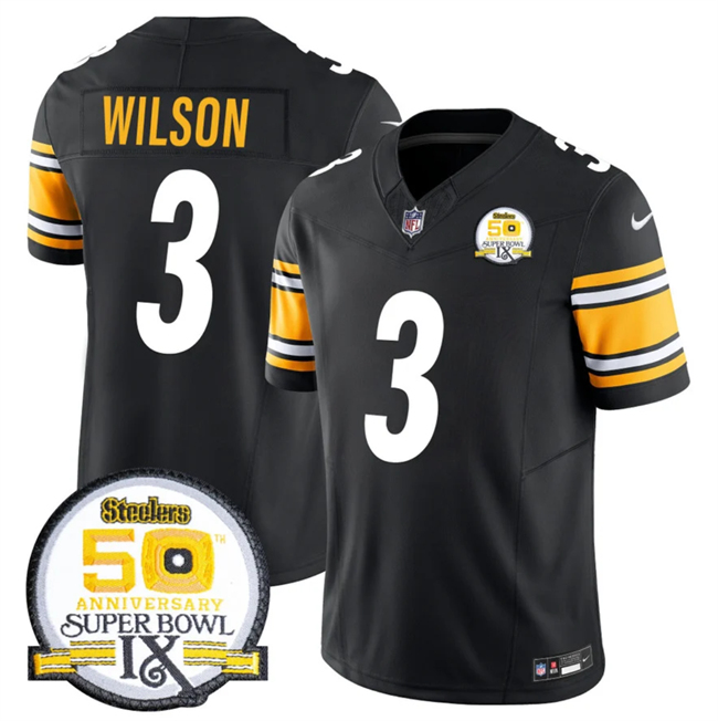 Black Pittsburgh Steelers #3 Russell Wilson 2024 F.U.S.E. 50th Anniversary Of Super Bowl IX Alternate Vapor Untouchable Limited Stitched Jersey - PSJ406