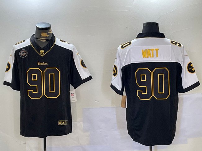 Black/White Pittsburgh Steelers #90 T.J. Watt 2024 F.U.S.E. DMR Patch Vapor Untouchable Limited Stitched Jersey - PSJ383