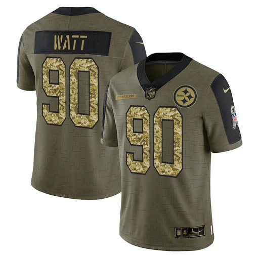 Olive Pittsburgh Steelers #90 T.J. Watt 2021 Camo Salute To Service Limited Stitched Jersey - PSJ651