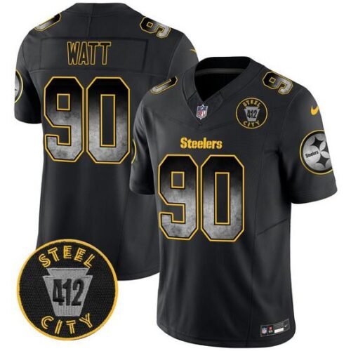 Black Pittsburgh Steelers #90 T.J. Watt F.U.S.E. Arch Smoke 412 Patch Vapor Limited Stitched Football Jersey - PSJ196